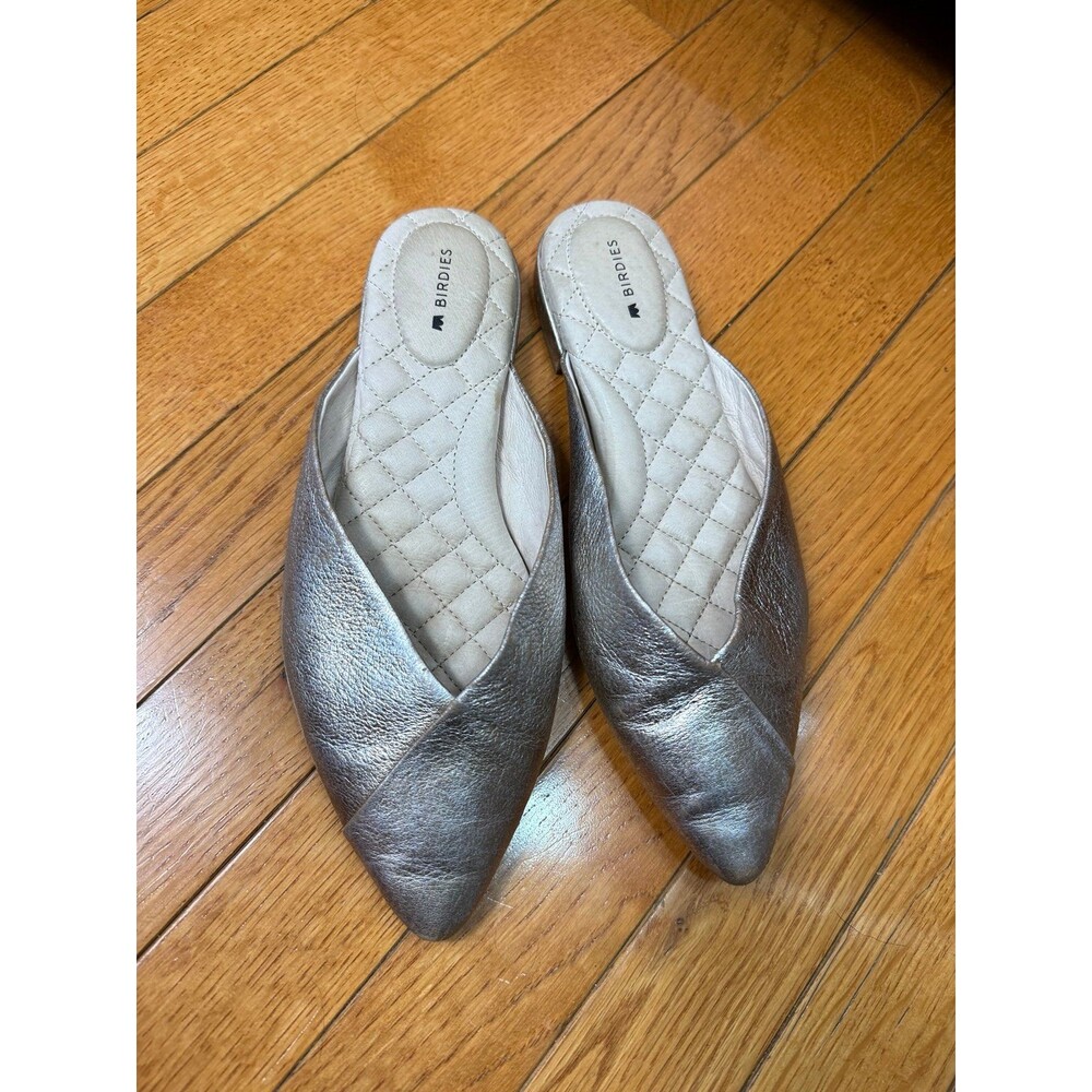 Birdies Starling Metallic Gold Leather Pointed Toe Mule Flats Womens 6.5